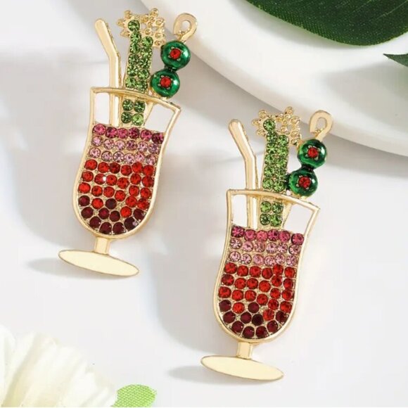 Caesar Rhinestone Cocktail Earrings - Reds & Greens - Gold Plated - NEW - Picture 1 of 3